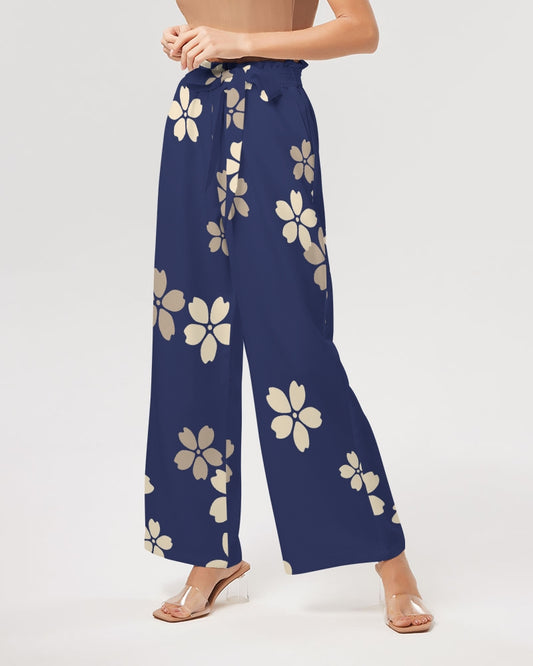 Blue Blossoms Women's All-Over Print High-Rise Wide Leg Pants