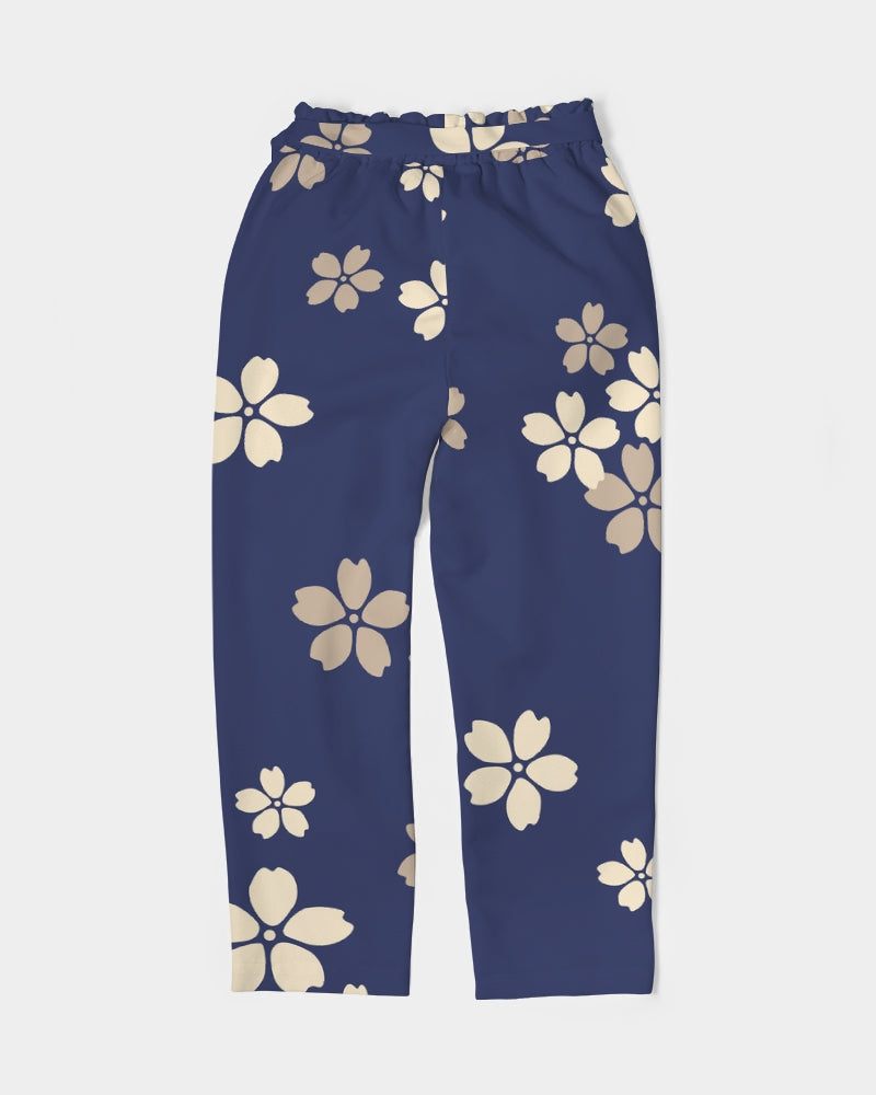 Blue Blossoms Women's All-Over Print Belted Tapered Pants