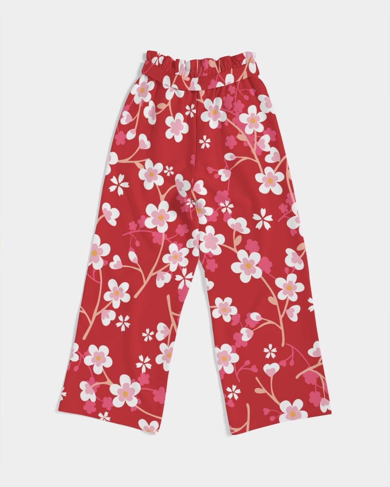 Red Blossoms Women's All-Over Print High-Rise Wide Leg Pants