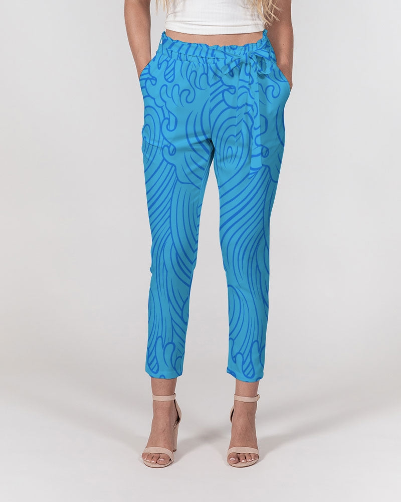 Waves Women's All-Over Print Belted Tapered Pants