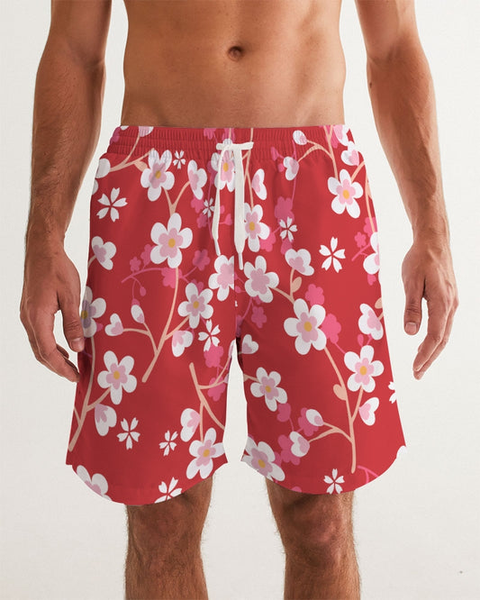 Red Blossoms Men's All-Over Print Swim Trunk