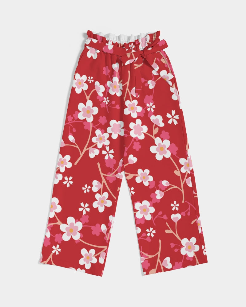 Red Blossoms Women's All-Over Print High-Rise Wide Leg Pants