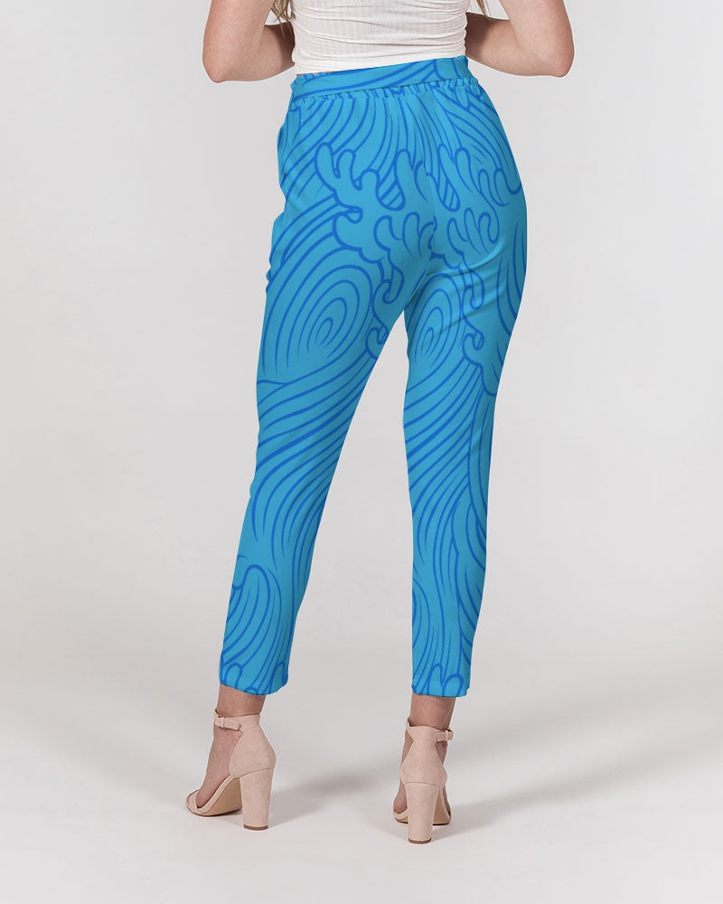 Waves Women's All-Over Print Belted Tapered Pants