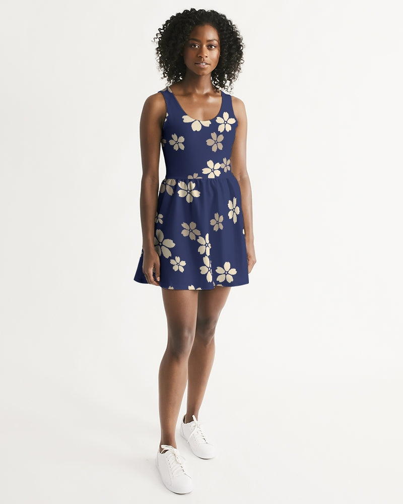 Blue Blossoms Women's All-Over Print Scoop Neck Skater Dress