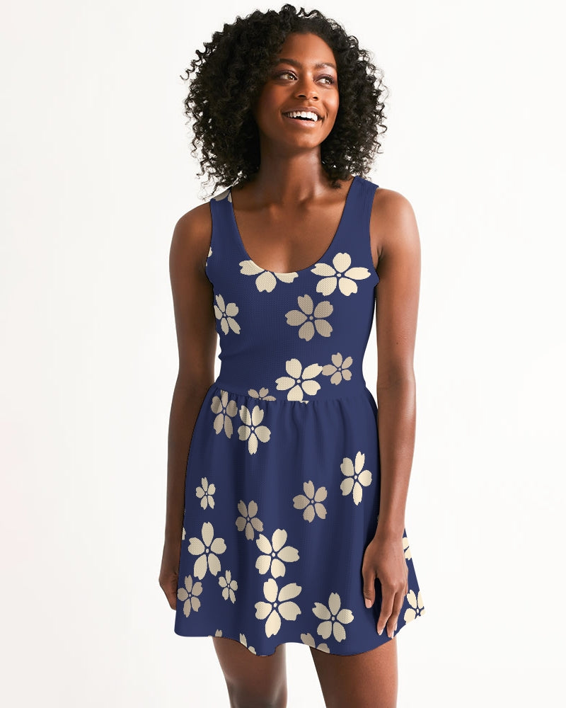 Blue Blossoms Women's All-Over Print Scoop Neck Skater Dress