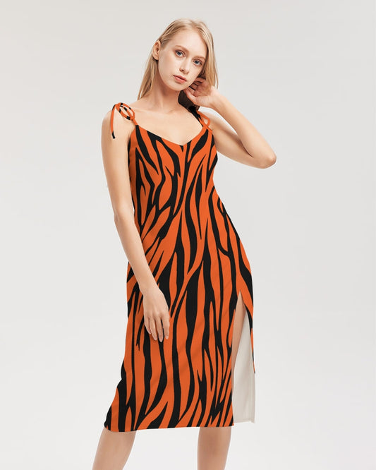 Tiger Women's All-Over Print Tie Strap Split Dress